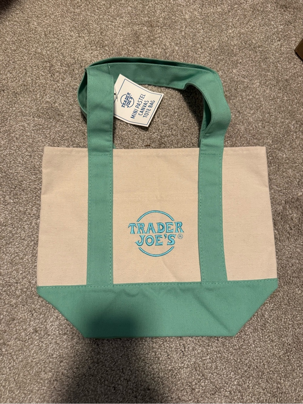 Trader Joe’s Mini Pastel Canvas Tote Bag in Mint Green - Picture 2 of 2